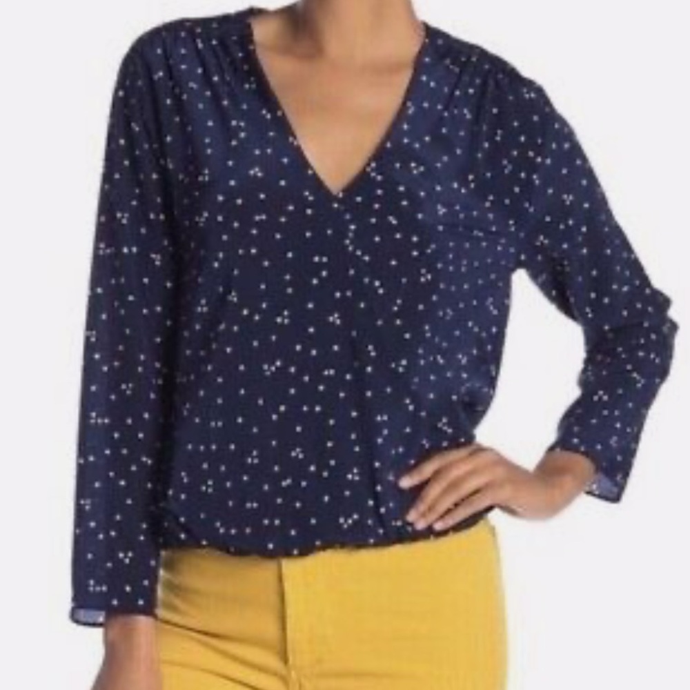 Madewell 100% silk Navy Heart Blouse XS